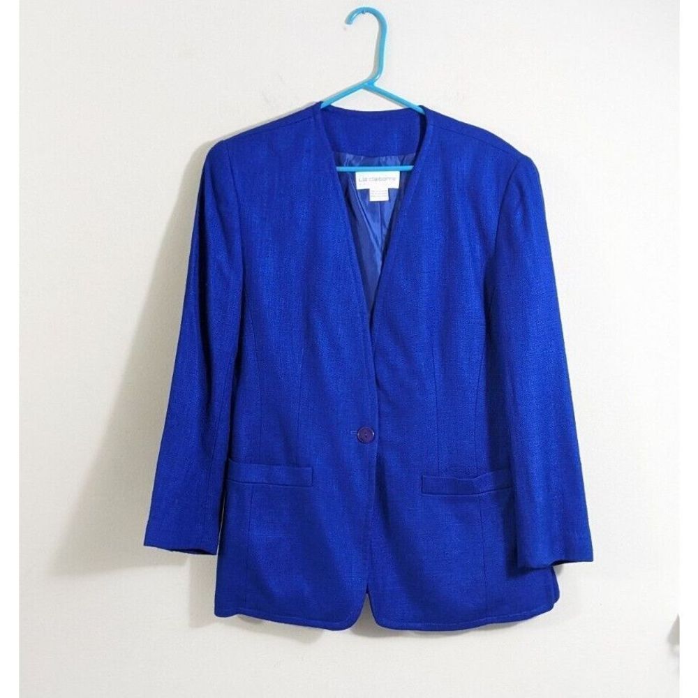 Blue Blazer Size 10 Vintage Rayon Single Button Blazer Liz Claiborne